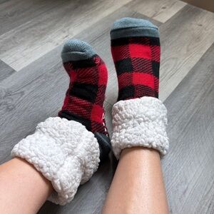 Cozy Red and Black Buffalo Plaid Socks with Fuzzy Sherpa Lining